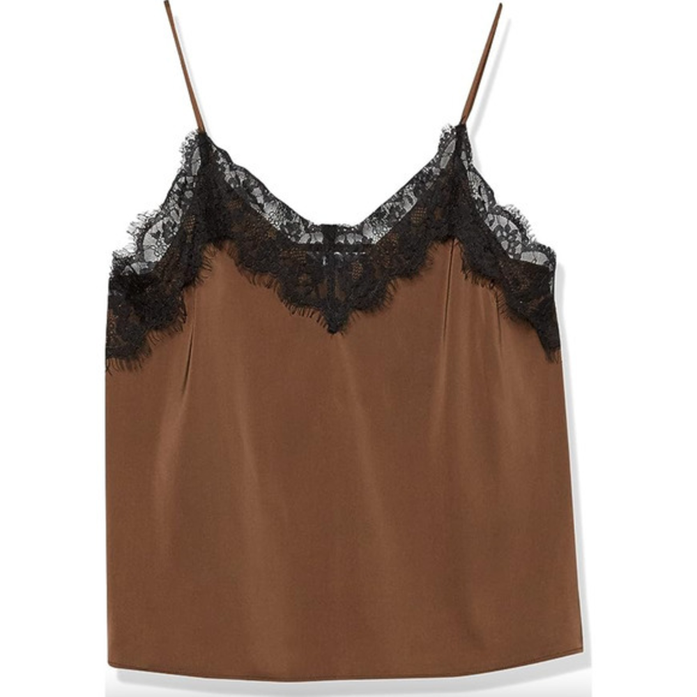 The Drop Natalie Cocoa Brown V-Neck Lace Trimmed Camisole Tank Top
